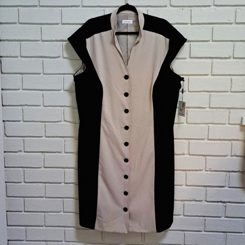 Calvin Klein Black/Tan Sleeveless Lined Formal/Business Dress. Size 22W NWT